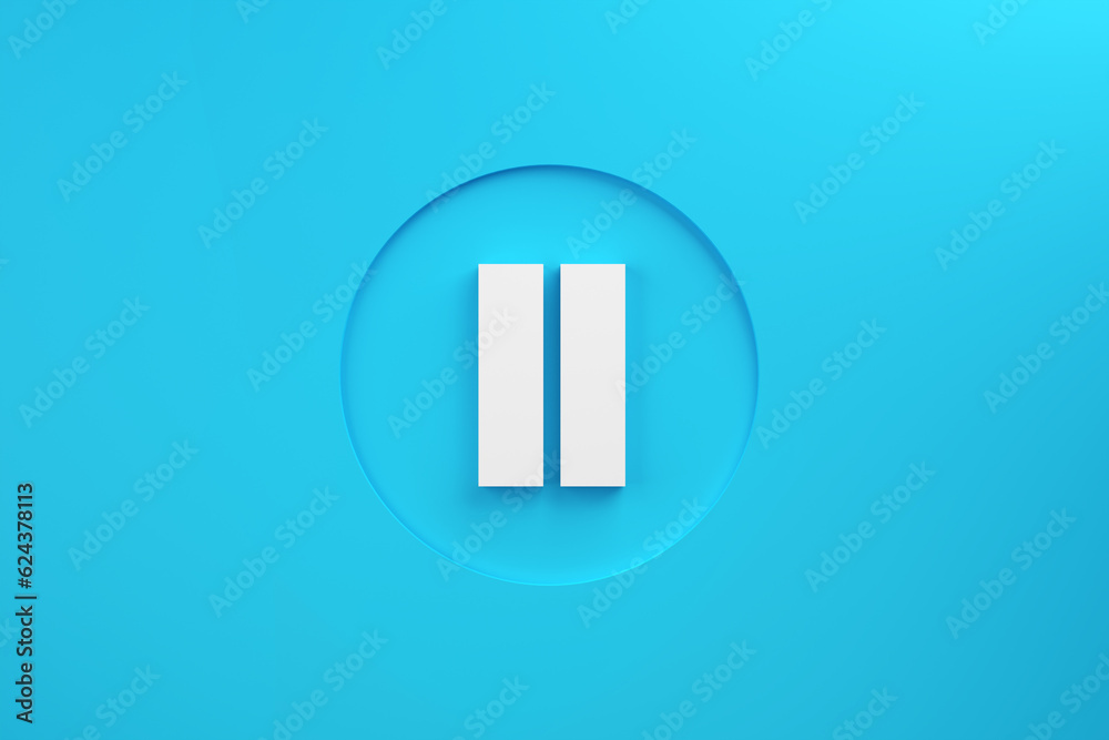 Pause symbol or push button on blue background. Taking a break or resting concept. Audio or music pause. Pause symbol or push button on blue background. Taking a break or resting concept. Audio or music pause.
