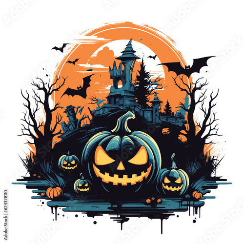 T-shirt or poster design with illustration on Halloween theme