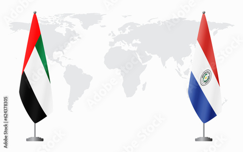 United Arab Emirates and Paraguay flags for official meeting