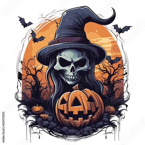 T-shirt or poster design with illustration on Halloween theme