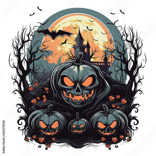 T-shirt or poster design with illustration on Halloween theme