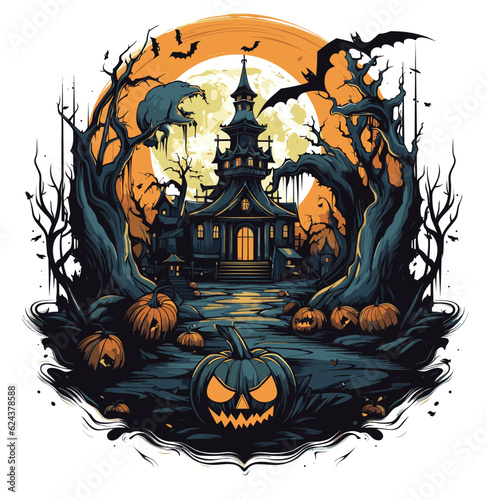 T-shirt or poster design with illustration on Halloween theme