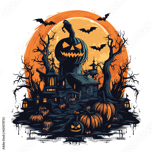 T-shirt or poster design with illustration on Halloween theme