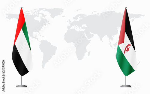 United Arab Emirates and Western Sahara flags for official meeting