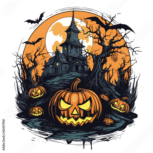 T-shirt or poster design with illustration on Halloween theme