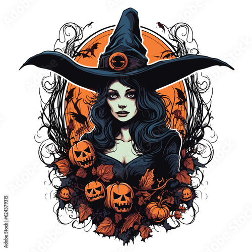T-shirt or poster design with illustration on Halloween theme