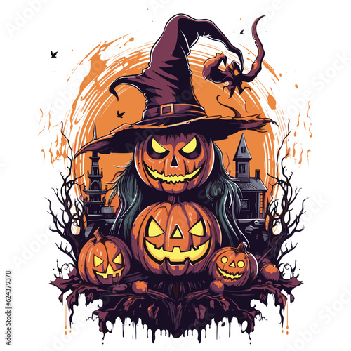 T-shirt or poster design with illustration on Halloween theme