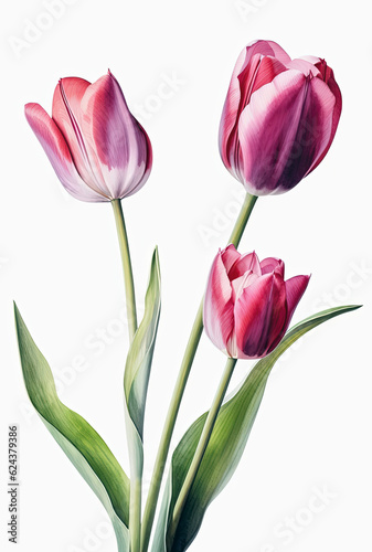 Bouquet of tulips in watercolor technique - Generative AI photo