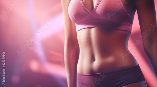 sexy body of woman wearing dark pink shirt on blurred background