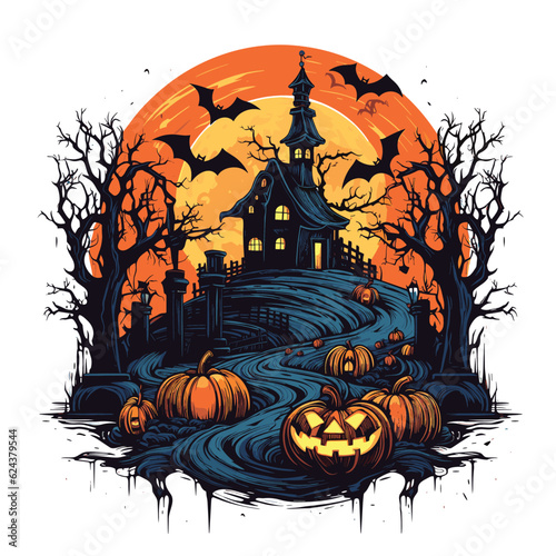 T-shirt or poster design with illustration on Halloween theme