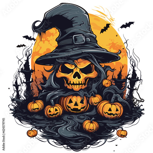 T-shirt or poster design with illustration on Halloween theme