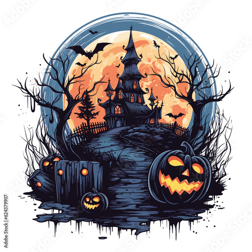 T-shirt or poster design with illustration on Halloween theme