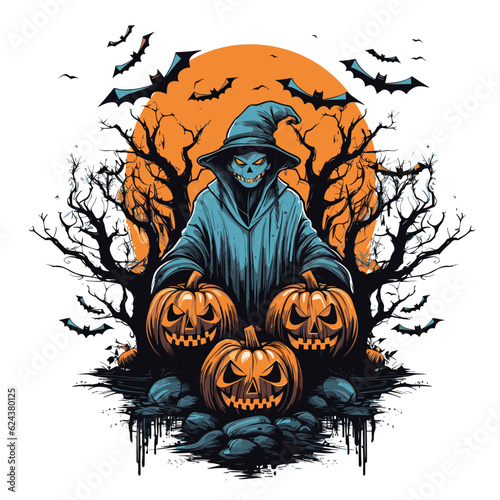 T-shirt or poster design with illustration on Halloween theme