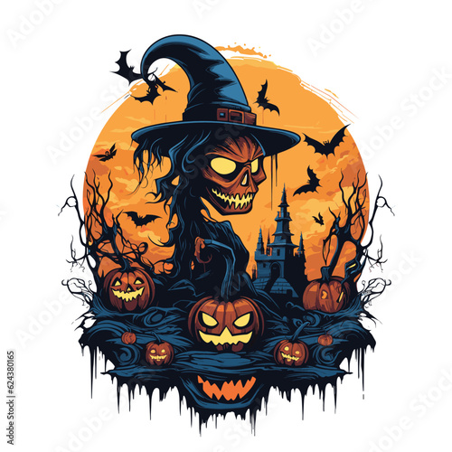 T-shirt or poster design with illustration on Halloween theme