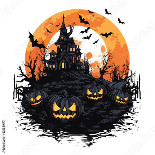 T-shirt or poster design with illustration on Halloween theme