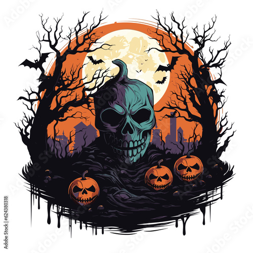 T-shirt or poster design with illustration on Halloween theme