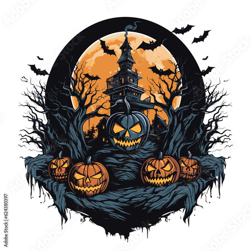 T-shirt or poster design with illustration on Halloween theme