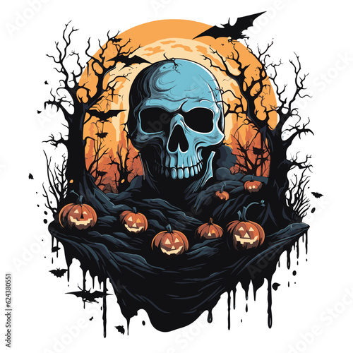 T-shirt or poster design with illustration on Halloween theme