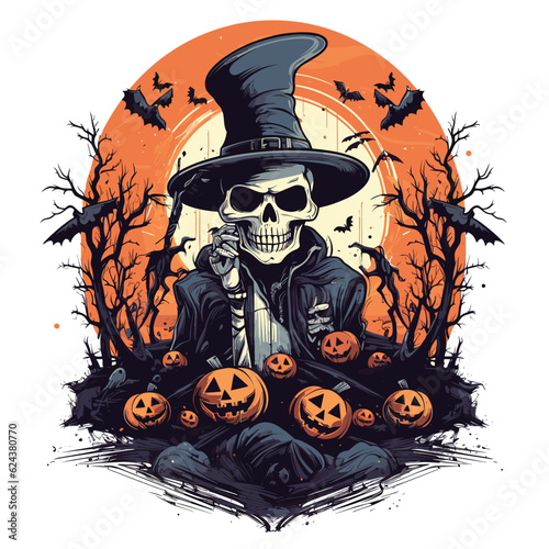 T-shirt or poster design with illustration on Halloween theme