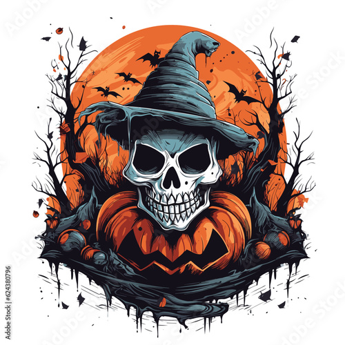 T-shirt or poster design with illustration on Halloween theme