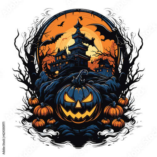 T-shirt or poster design with illustration on Halloween theme