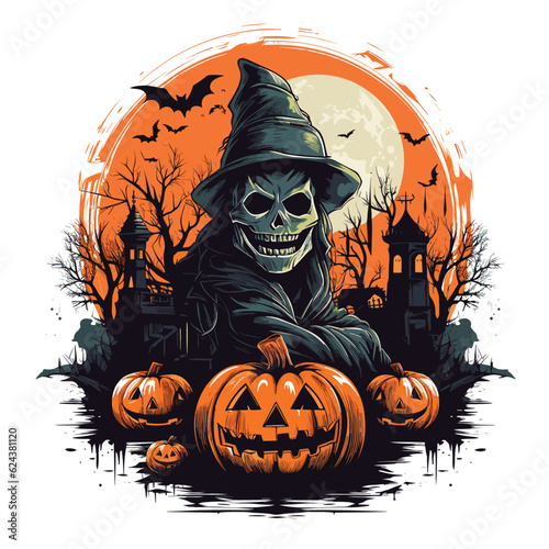 T-shirt or poster design with illustration on Halloween theme