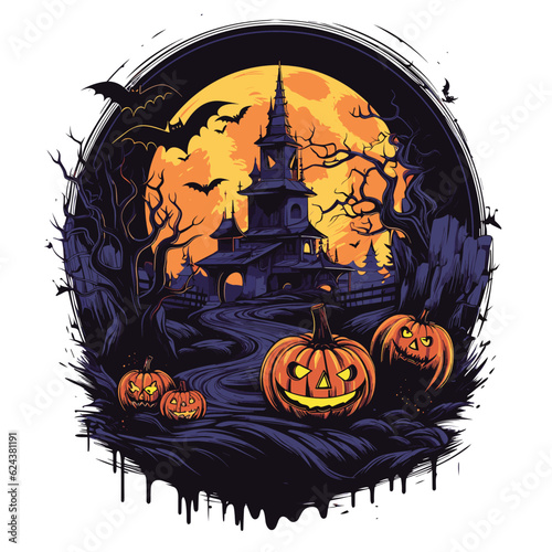 T-shirt or poster design with illustration on Halloween theme