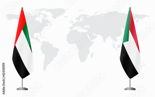 United Arab Emirates and Sudan flags for official meeting
