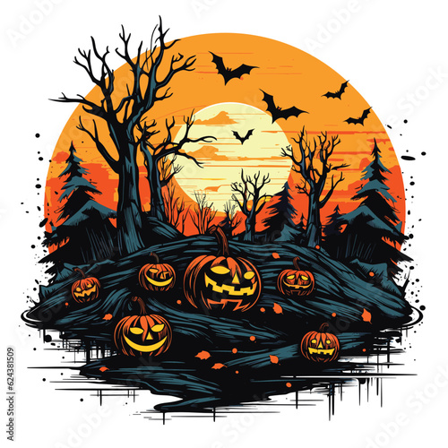 T-shirt or poster design with illustration on Halloween theme