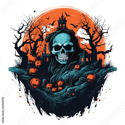 T-shirt or poster design with illustration on Halloween theme