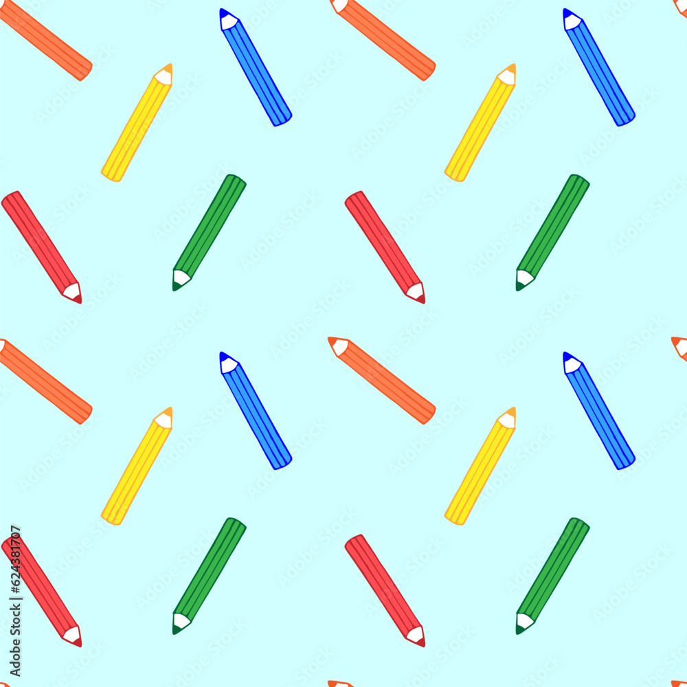pattern of multicolors pencil on blue background 