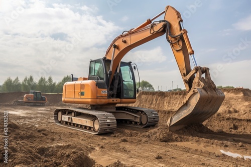 excavator with bucket and shovel  digging into the earth  created with generative ai