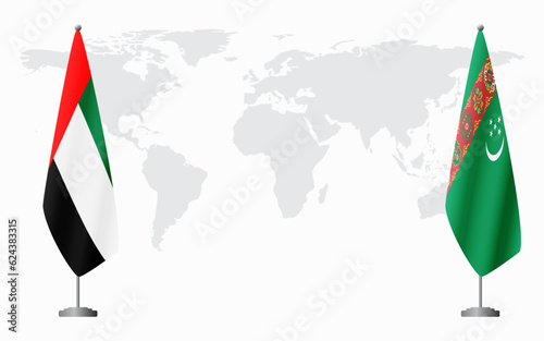 United Arab Emirates and Turkmenistan flags for official meeting