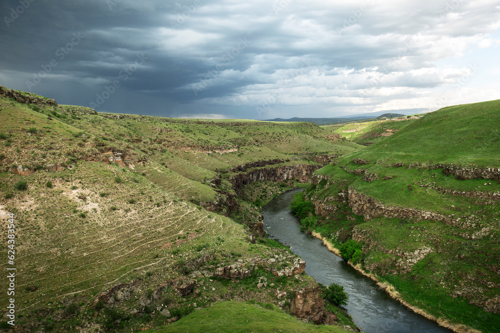 Turkey-Armenia border region. Ani ruins zone.