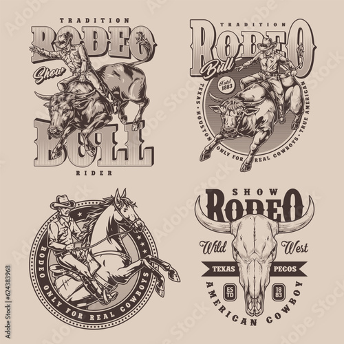 Cowboy event monochrome set flyers