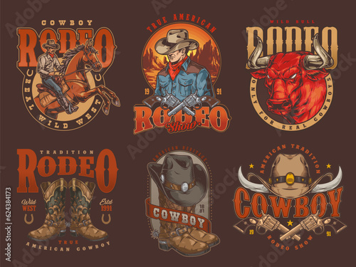 Cowboy rodeo set stickers colorful