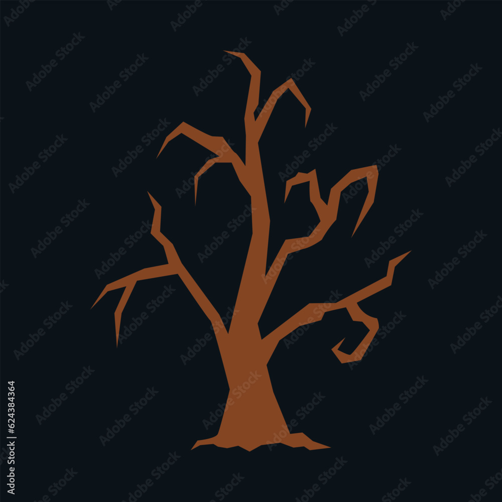 Old dry tree. Vector illustration for Halloween. Isolated on white. Flat style.