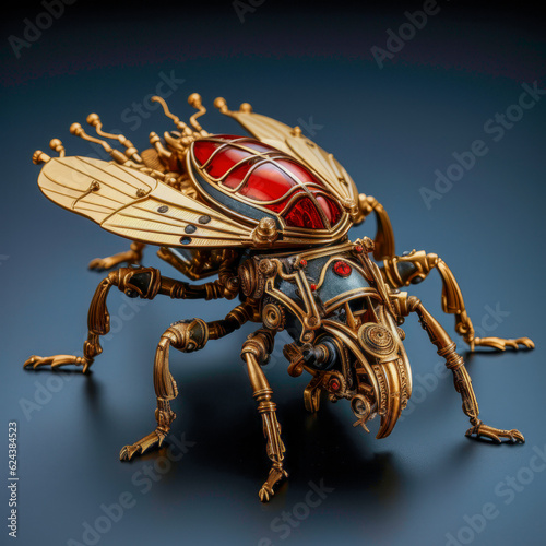 Gleaming Brass The Majestic Mechanical Insect A Fusion of Hornet, Lobster, Bug, and Fly
