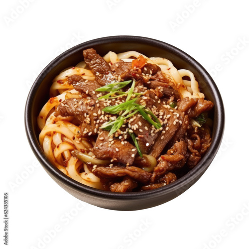 Noodles with bulgogi  or marinated beef barbecue Korean food