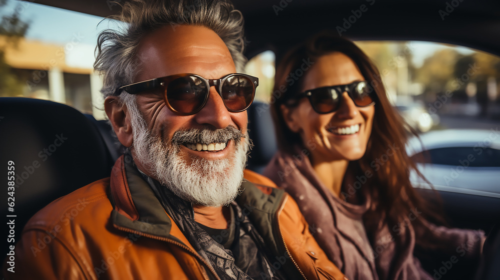 man and woman happy senior couple travel drive car on summer vacation man and woman happy senior couple travel drive car on summer vacation