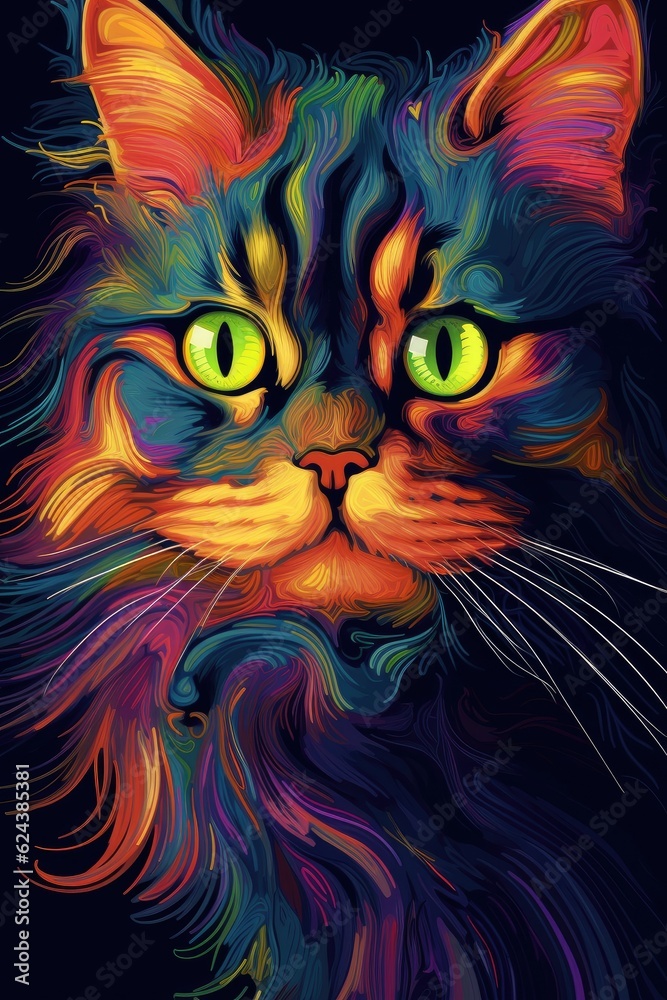 Bengal Persian cat psychedelic look. Generative AI