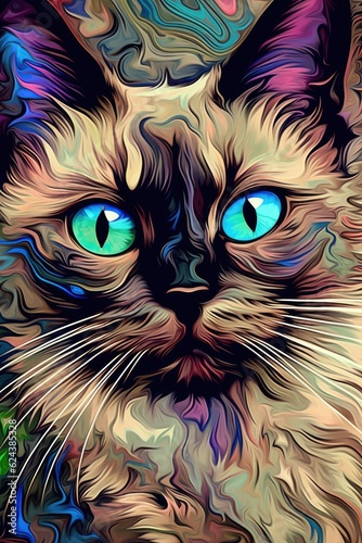 Balinese cat psychedelic look. Generative AI