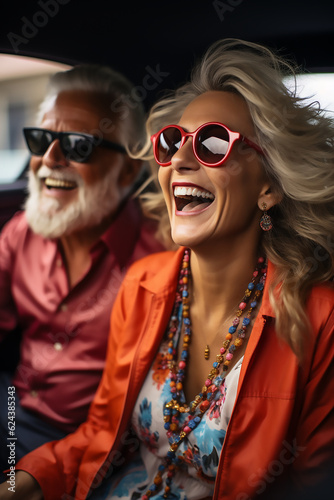 man and woman happy senior couple travel drive car on summer vacation © Miljan Živković