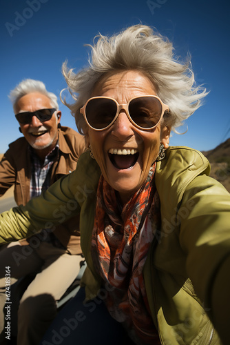 man and woman happy senior couple travel drive car on summer vacation