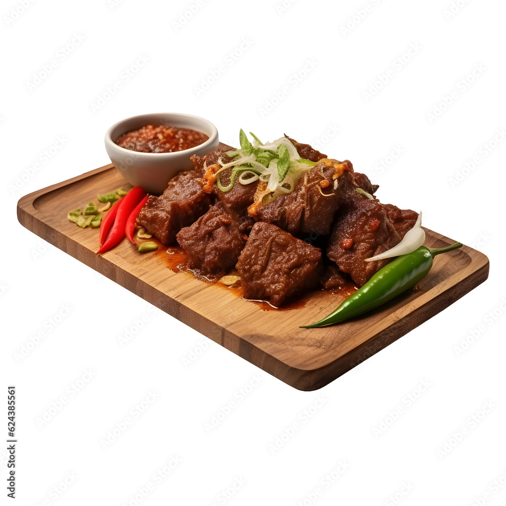 typical Indonesian rendang, served beautifully, transparent background
