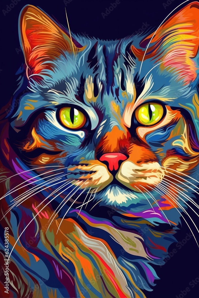 Burmilla cat psychedelic look. Generative AI