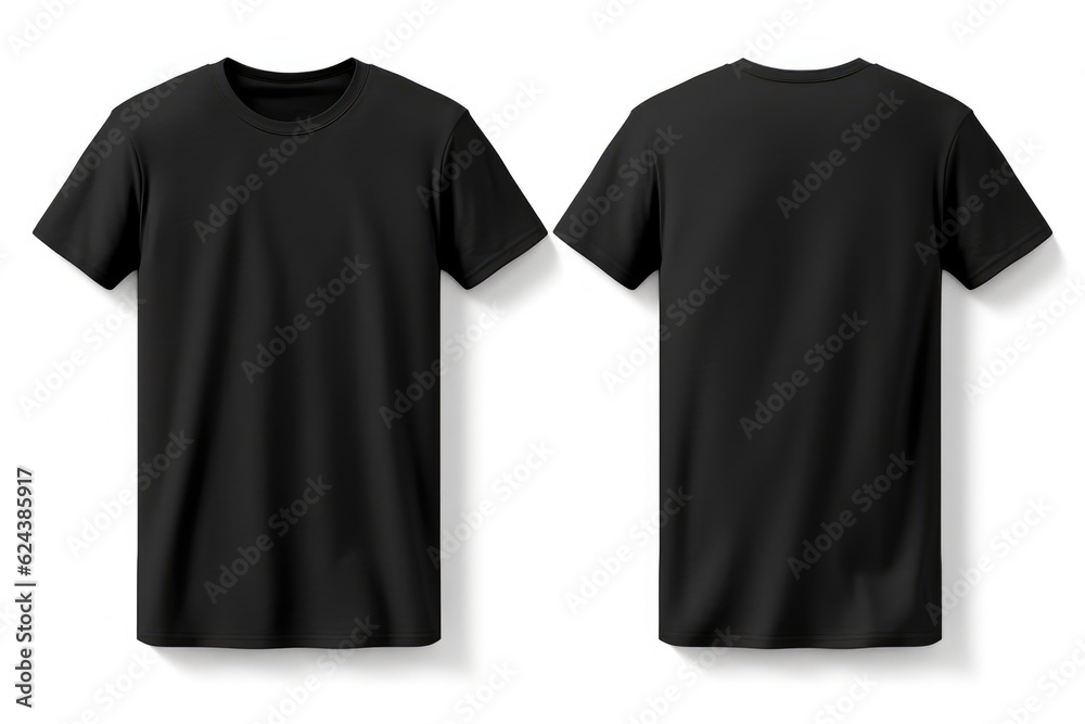 black t shirt mockup. front and back view with white background - obrazy, fototapety, plakaty 