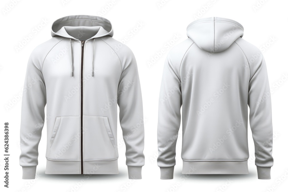 stylish light grey hoodie zipper mockup. front and back view with white background Stock Adobe Stock