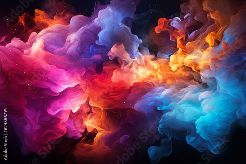 Multicolored abstract smoke with fire on black background, AI Generated © staras