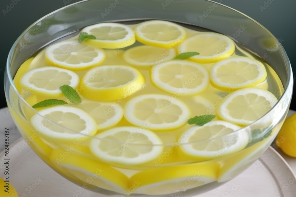 bowl of lemonade with fresh slices of lemons floating on top, created with generative ai bowl of lemonade with fresh slices of lemons floating on top, created with generative ai